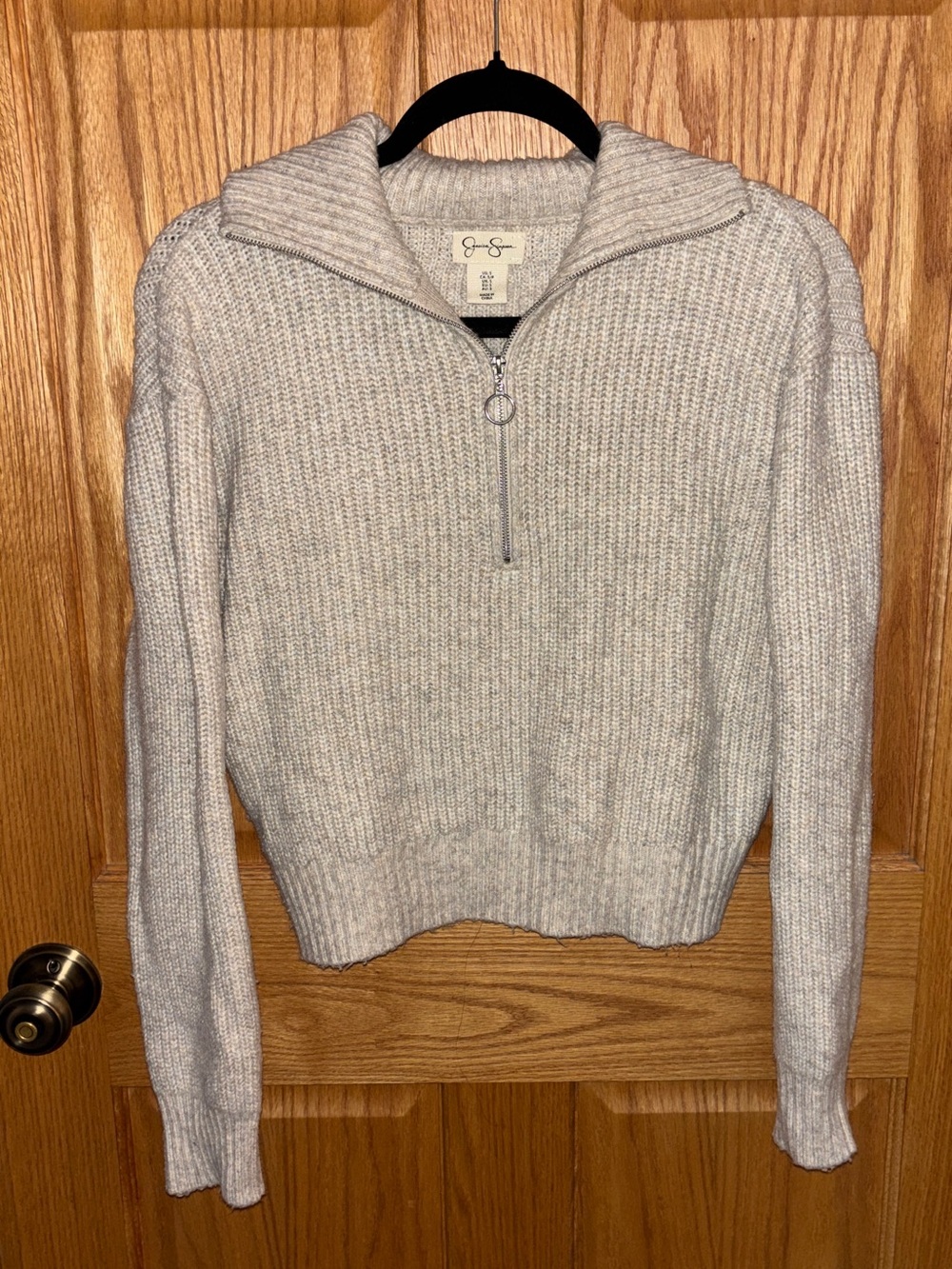 Jessica Simpson: Light Gray Ribbed Half-Zip Funnel Neck Sweater